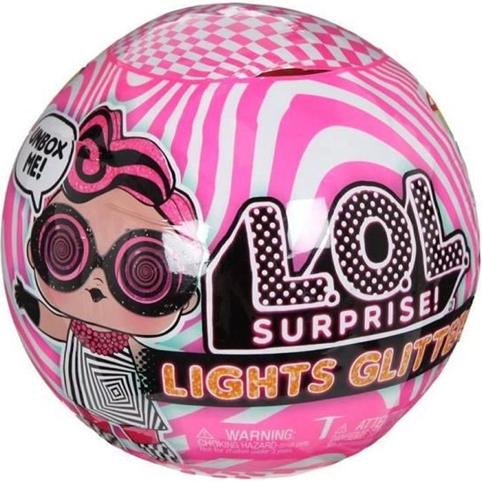 L.O.L. Surprise - Lights Glitter - Boule avec 8 surprises dont 1 poupée pailletée et 1 mini lampe lumière noire