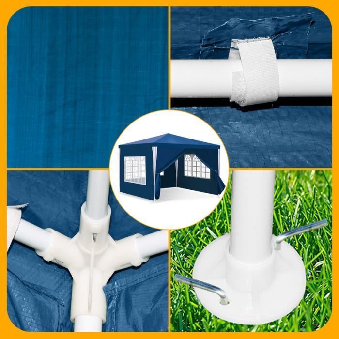 Carpa tipo cenador Bettizia, carpa de jardín, protección perfecta en cualquier clima, 3x3 m, azul, accesorio para cenador.