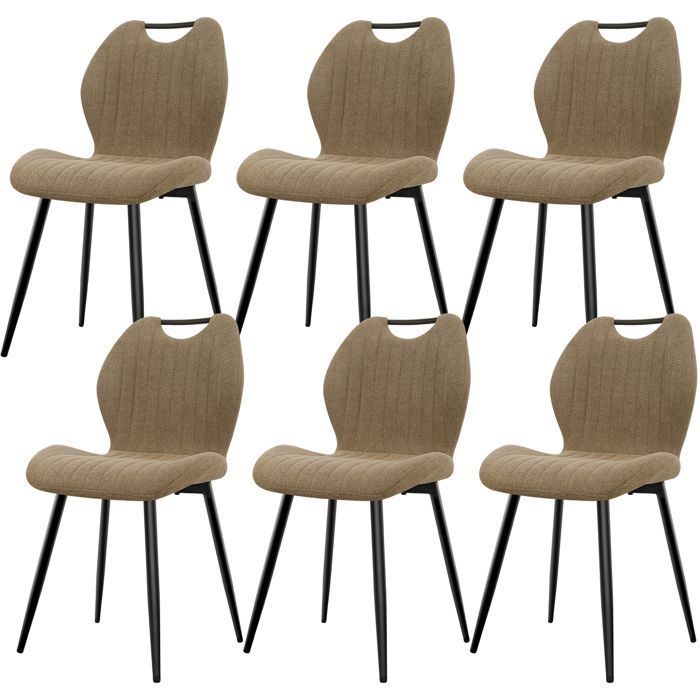 WAFTING Juego de 6 sillas de comedor, cocina y sala de estar, con respaldo de tela y patas de metal, color marrón.