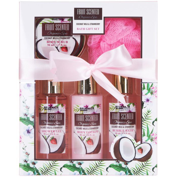 BRUBAKER Cosmetics - Coffret de bain & douche - Noix de coco/Fraise - 5 Pièces - Idée cadeau