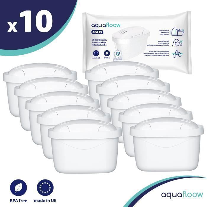 Aquafloow  Cartouche filtrante - Lot of 10 - compatible avec le remplacement Brita Maxtra, Style, Merella- Améliore le Goût de l'Eau