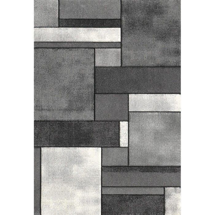 Alfombra rectangular geométrica moderna, de terciopelo denso de 13 mm, para salón contemporáneo (Dimensiones: 160x230 cm - Color: Gris)