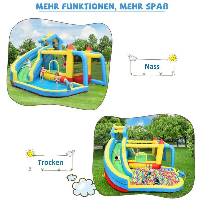 Inflatable castle for children, 5-in-1 inflatable castle for children aged 3 to 10 years, outdoor inflatable castle with slide