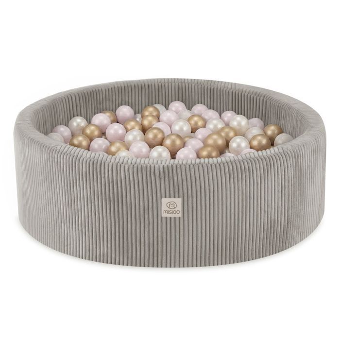 MISIOO Round Corduroy Ball Pit for Baby and Children's Room, Beige, 90x30 cm, 300 Balls: Pink/Gold/Pearl White
