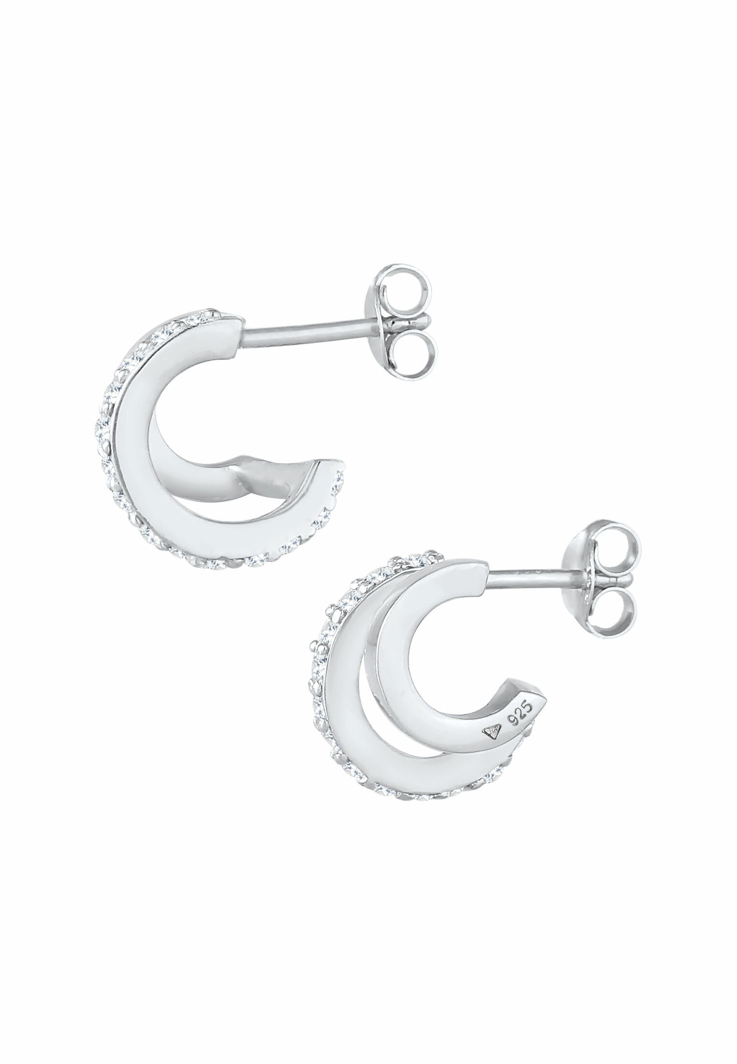 Elli Clous d'oreilles créoles pour dames double tendance avec zircone en argent 925 Sterling