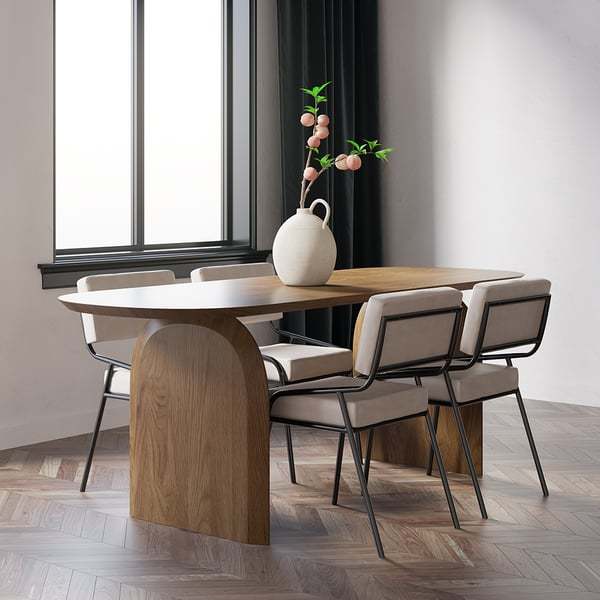 Eettafel met massief houten blad en poten voor 6 personen