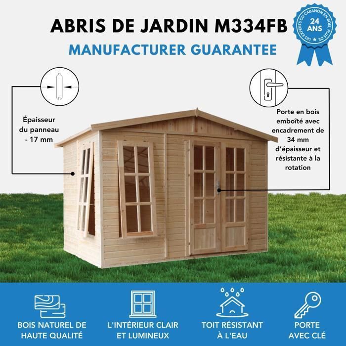 Escritorio de jardín de madera de 6 m² - TIMBELA M334FB - 332 x 222 x 232 cm (ancho x profundidad x alto)
