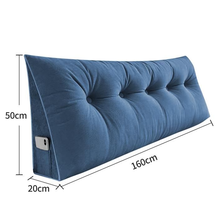 160 cm großes blaues Lesekissen für Bett und Sofa, dreieckiges Rückenkissen, Kopf- und Lendenkissen fürs Bett, Bezug