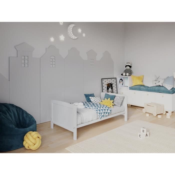Cuna de bebé de 120x60cm con colchón de espuma de aloe vera, cuna convertible de madera, cama infantil blanca.