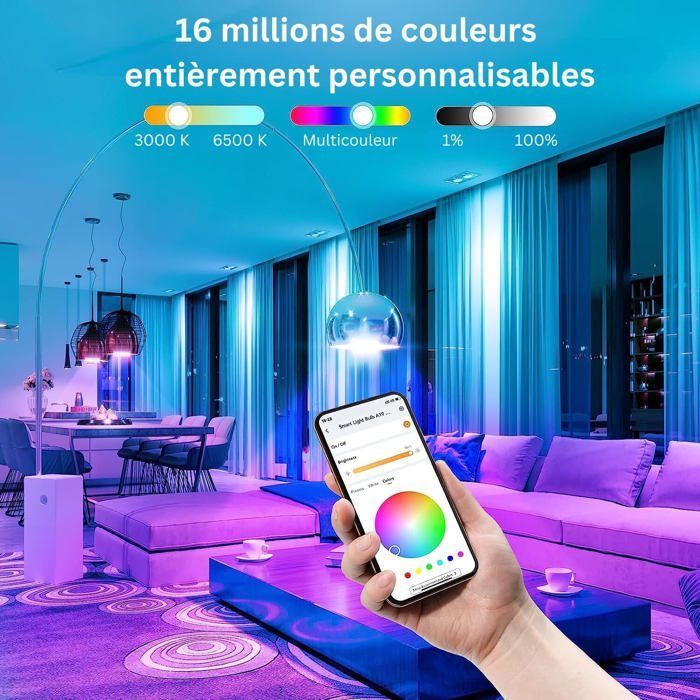 Bombilla LED inteligente multicolor con conexión WiFi - iFEEL Globe E27 - Lámpara de color regulable - Compatible con Alexa y Google Home