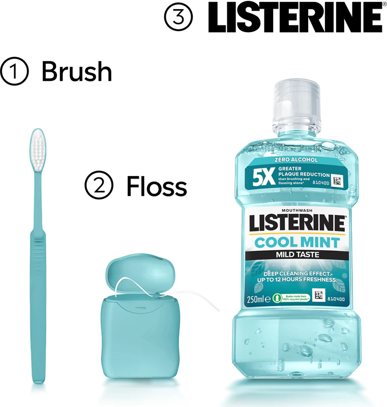 Ústna voda Listerine Cool Mint bez alkoholu s jemnou chuťou