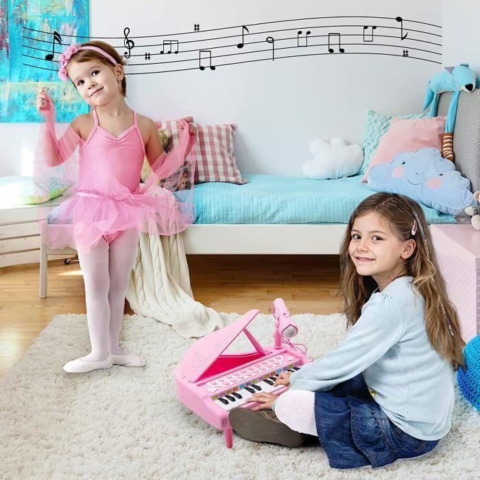 Piano Enfant 2 Ans, Piano Bebe 1 2 3 Ans, Piano Jouet de musique Enfant avec Microphone Filles et Garçons - 24 Touches rose