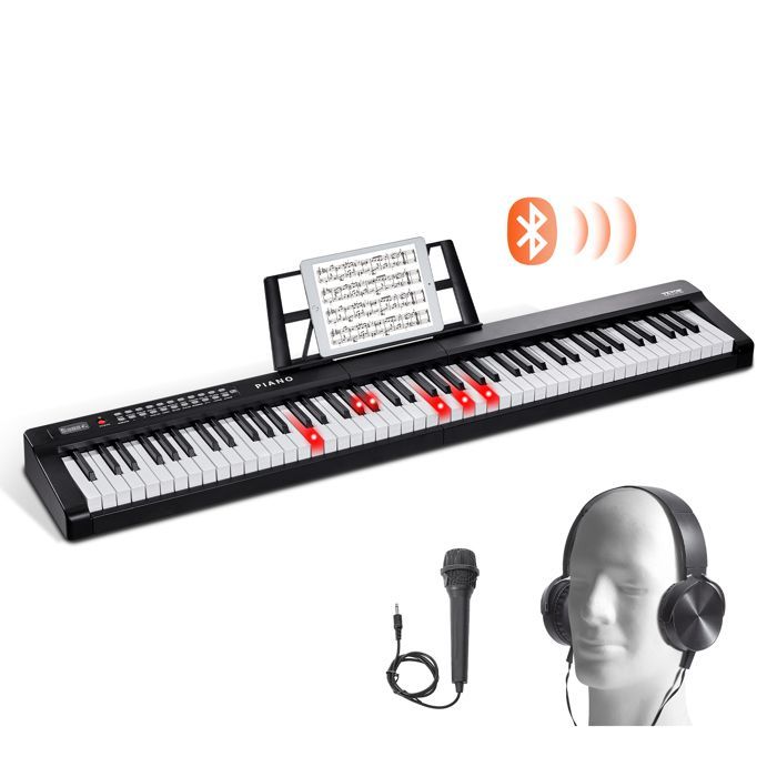 Teclado de piano digital VEVOR - 88 teclas - 1000 tonos - Pedal de sustain, auriculares, micrófono, MIDI USB, para principiantes