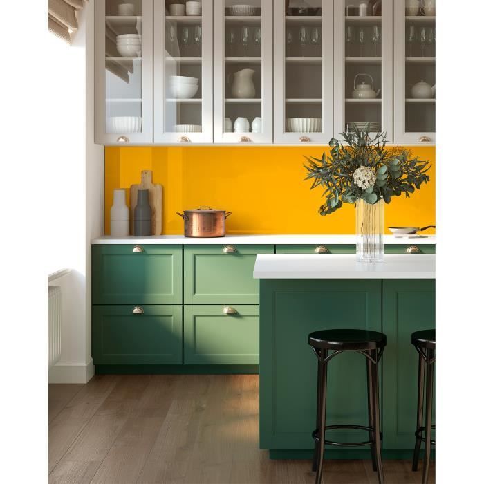 Panel antisalpicaduras adhesivo Panorama para cocina, amarillo liso, 60x200 cm - Panel antisalpicaduras adhesivo para cocina - Protector de pared para cocina