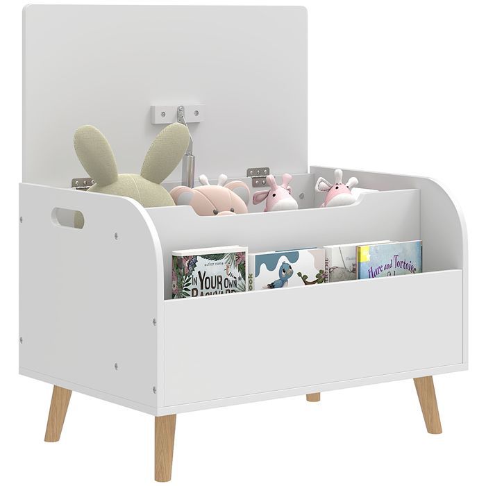 Children's toy chest - AIYAPLAY - hinged lid and open compartment - MDF - 60x40x43cm - white