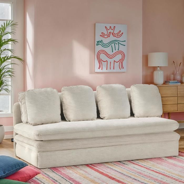 NOMA 3-Sitzer-Schlafsofa aus ecrufarbenem Cord – Beige