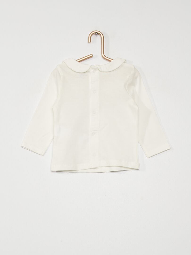 T-shirt met Claudine-kraag - Crème wit