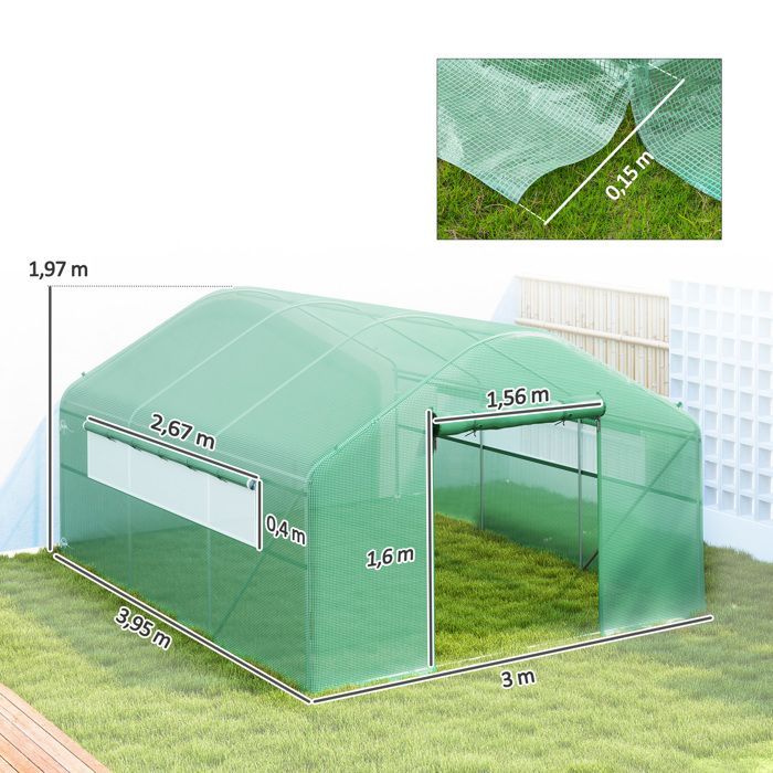 Serre de jardin 4 x 3 x 2m - Outsunny - portes enroulables - serre tunnel de jardin - vert