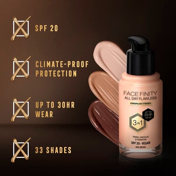 Max Factor Facefinity All Day Flawless N55 Beige tekoči puder 30 ml