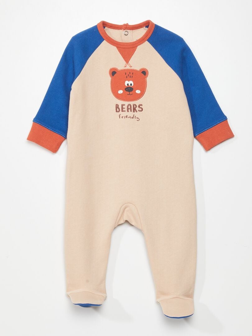 Pijama com estampa de urso tricolor - BEGE