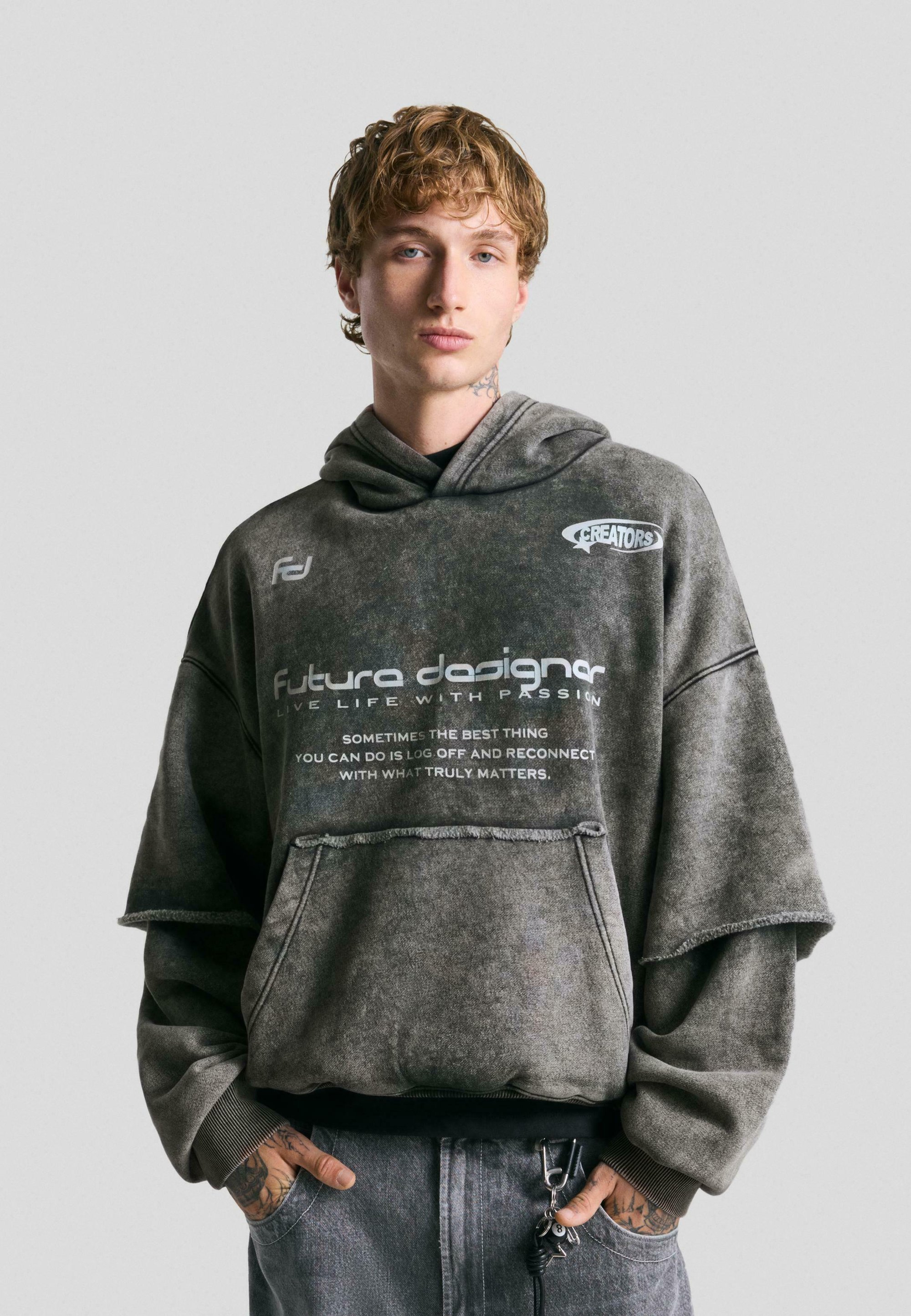 Bershka Hoodie – meliertes Dunkelgrau