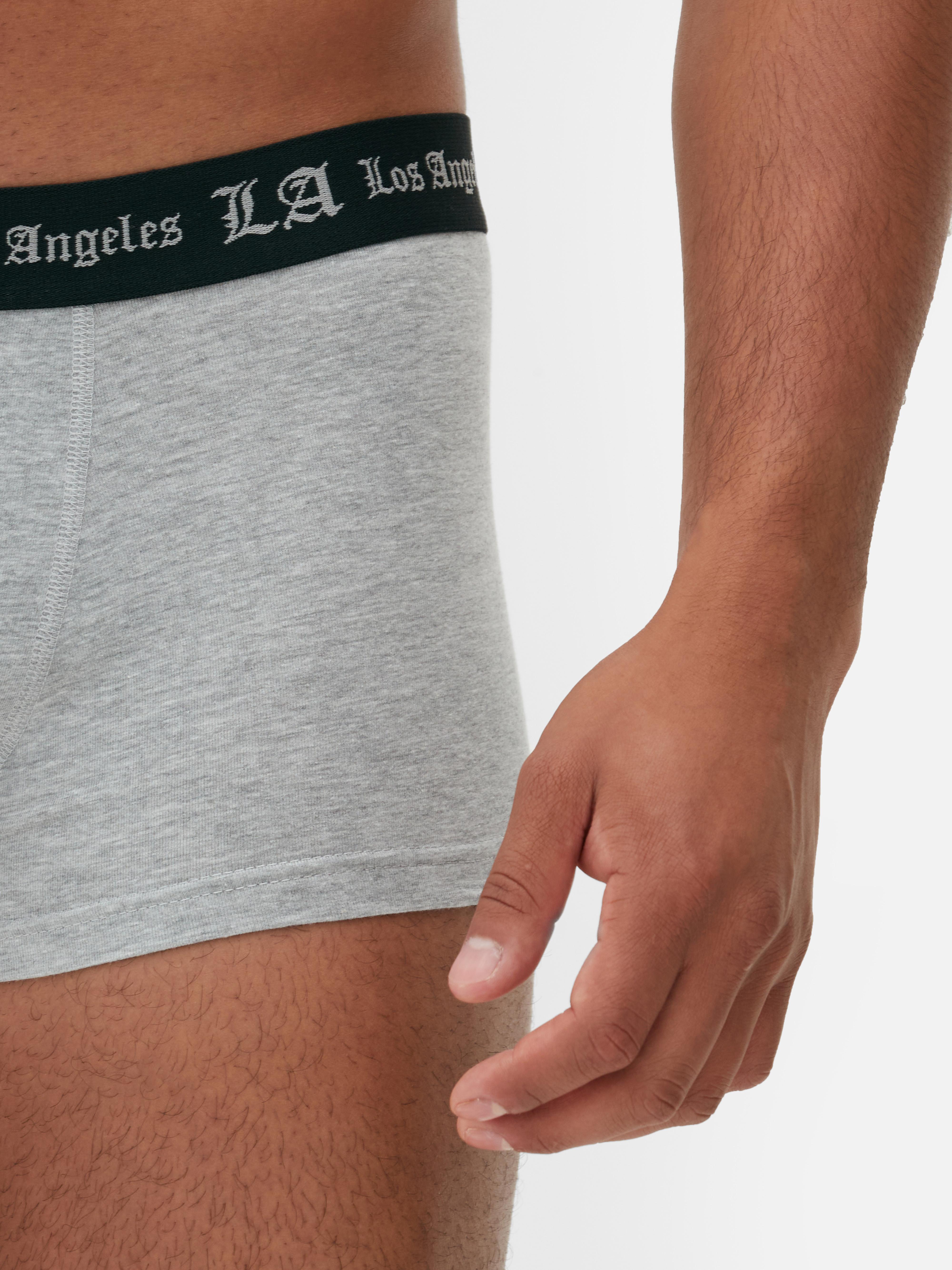 Boxeri hipster cu bandă la talie LA, set de 3 boxeri din bumbac cu imprimeu elastic și inscripție gotică Los Angeles