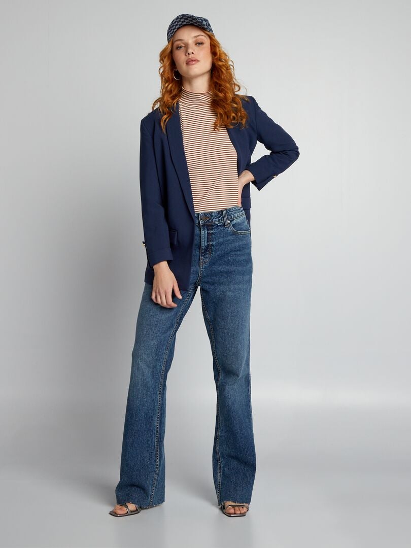 Blusa de gola alta canelada listrada - BRANCA