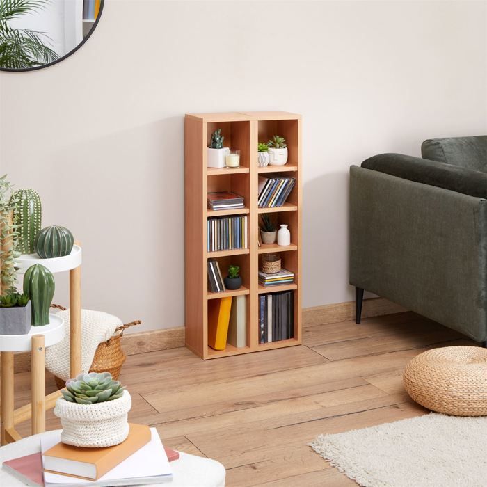 Estantería modular MUSIC para CDs y DVDs, conjunto de 2 unidades de almacenamiento en columna con 10 compartimentos en melamina de color.