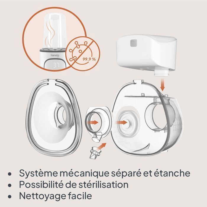 Tire-lait électrique mains libres LIONELO Fidi Free Lumi - 180 ml - Lampe - 6 Tailles - Portable - Deux phases - 3h sans fil