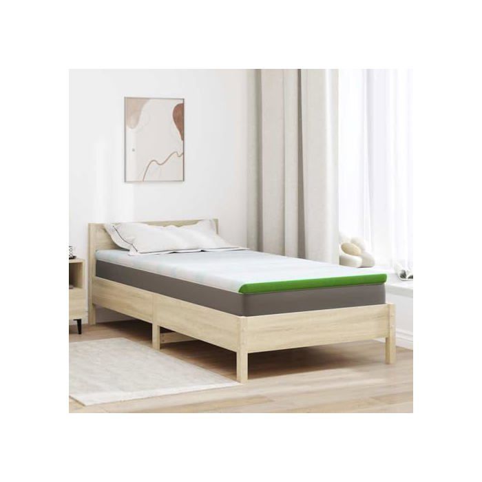 Cubrecolchón de espuma - vidaXL - Blanco y verde - Tejido jacquard - 90x190 cm - Espuma de poliuretano - Soporte perimetral