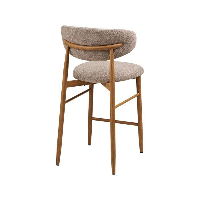 Eddie - lot de 2 tabourets en tissu texturé - pieds en acier effet bois - Bois / Beige