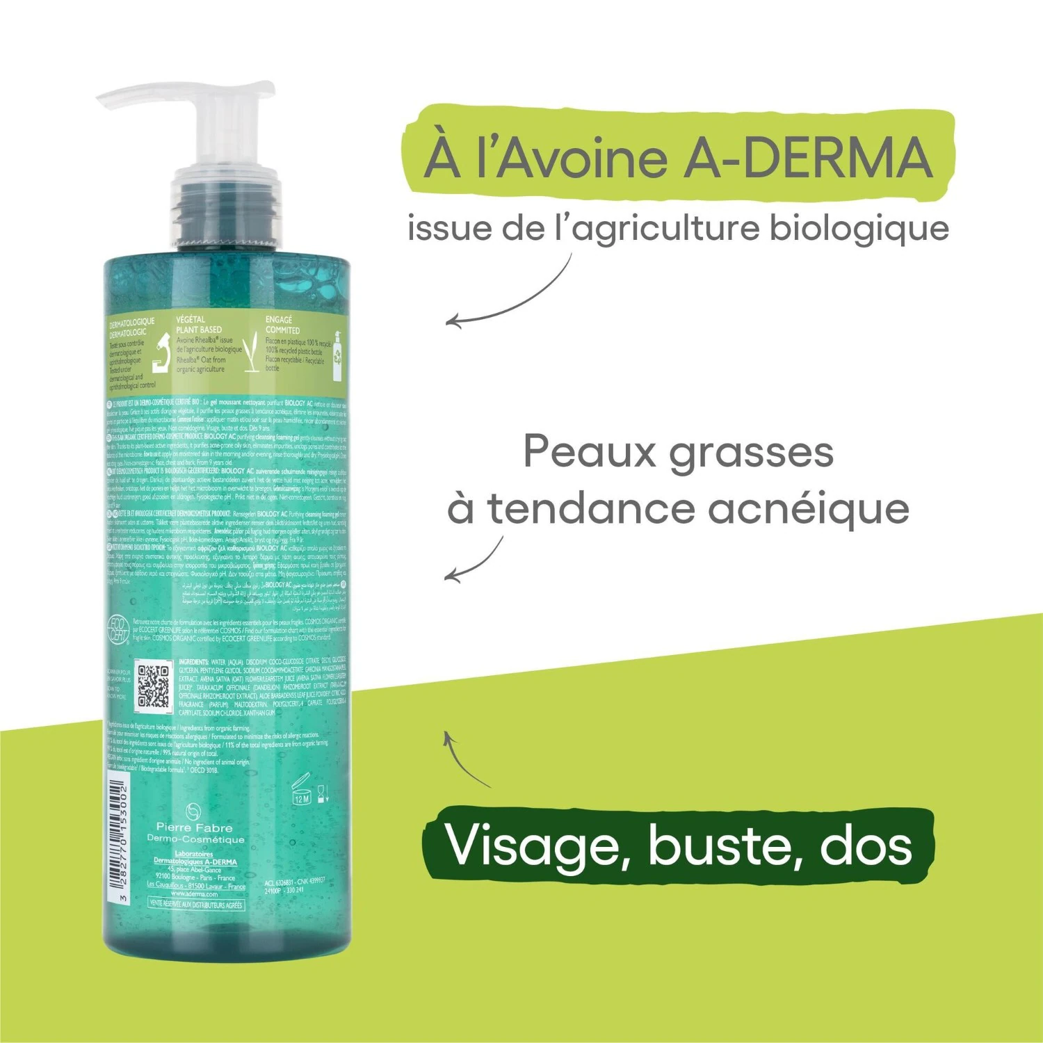 A-DERMA Gel moussant nettoyant purifiant
