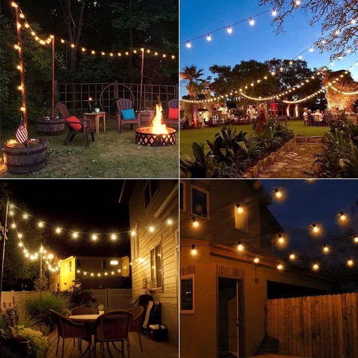 Guirnalda de luces LED para exteriores de 30 m con 50 bombillas de plástico impermeables E12 G40 para jardín, patio o terraza.