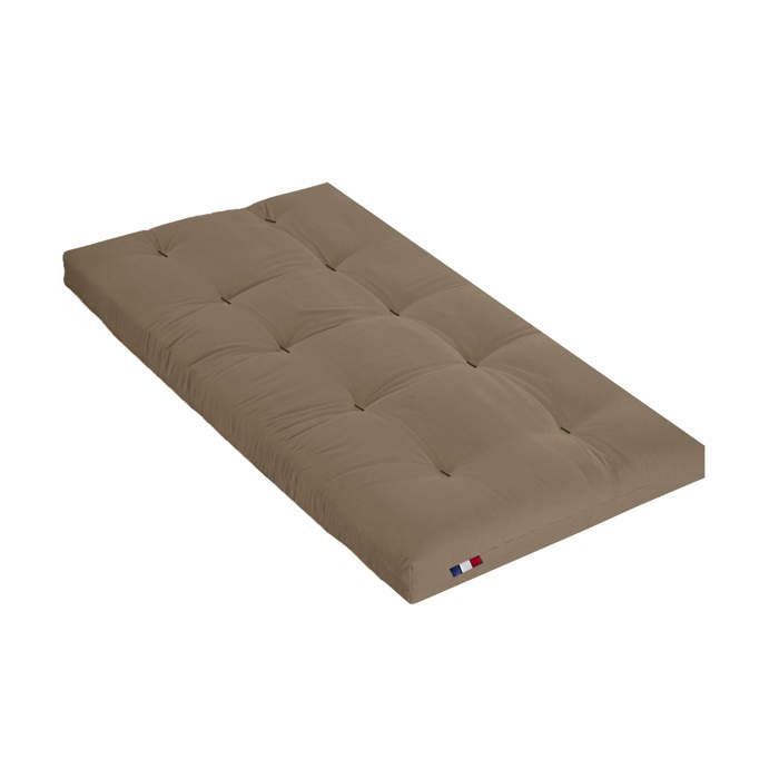 Materasso futon color tortora con cuore in lattice, 90x190 cm - Taupe - Garanzia di 5 anni - Terre de Nuit