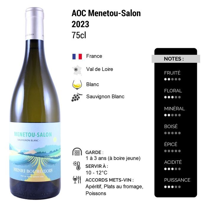 Henri Bourgeois Menetou-Salon 2023 - Vinho Branco do Vale do Loire (3x75cl)