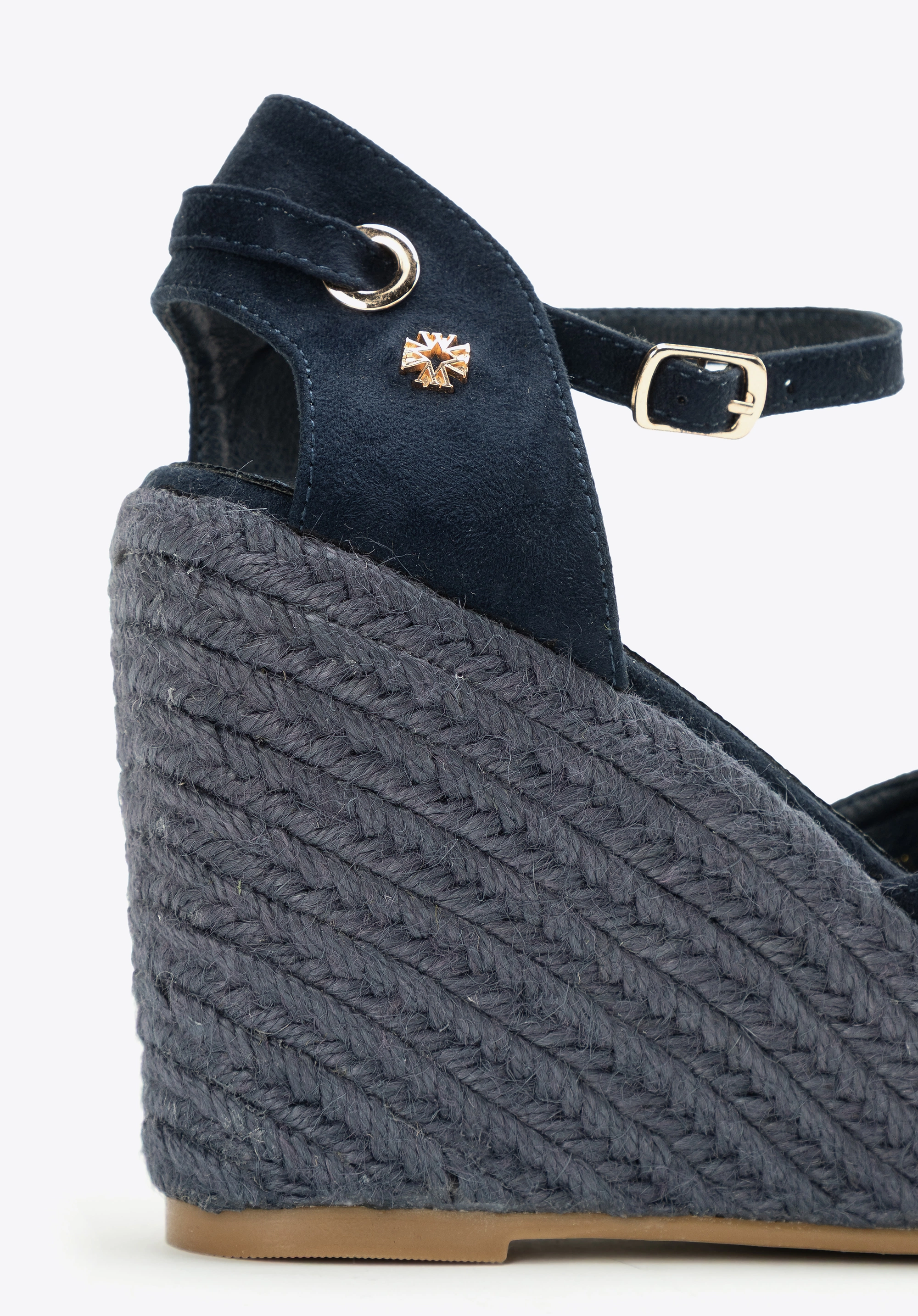 Damskie espadryle na koturnie z wiązaniem granatowe