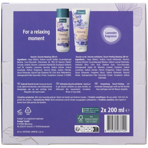 Conjunto de presente para banho relaxante Kneipp