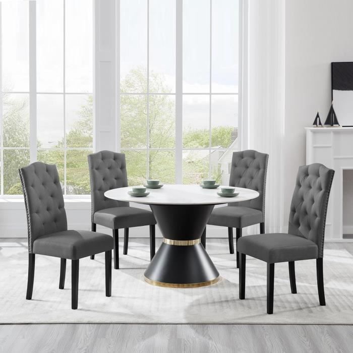 6 sedie da pranzo, sedia scandinava, schienale alto, seduta imbottita in lino, gambe in legno massello, grigio scuro E0AG0092-6