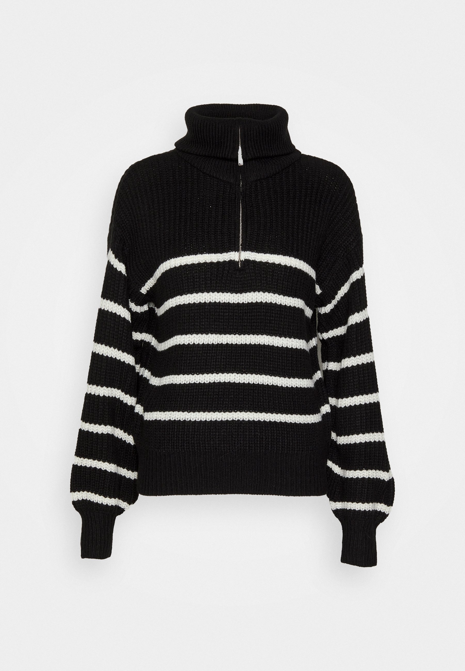 JDY JDYJUSTY Zip Neck Stripe - Trui - zwart/eierpunch