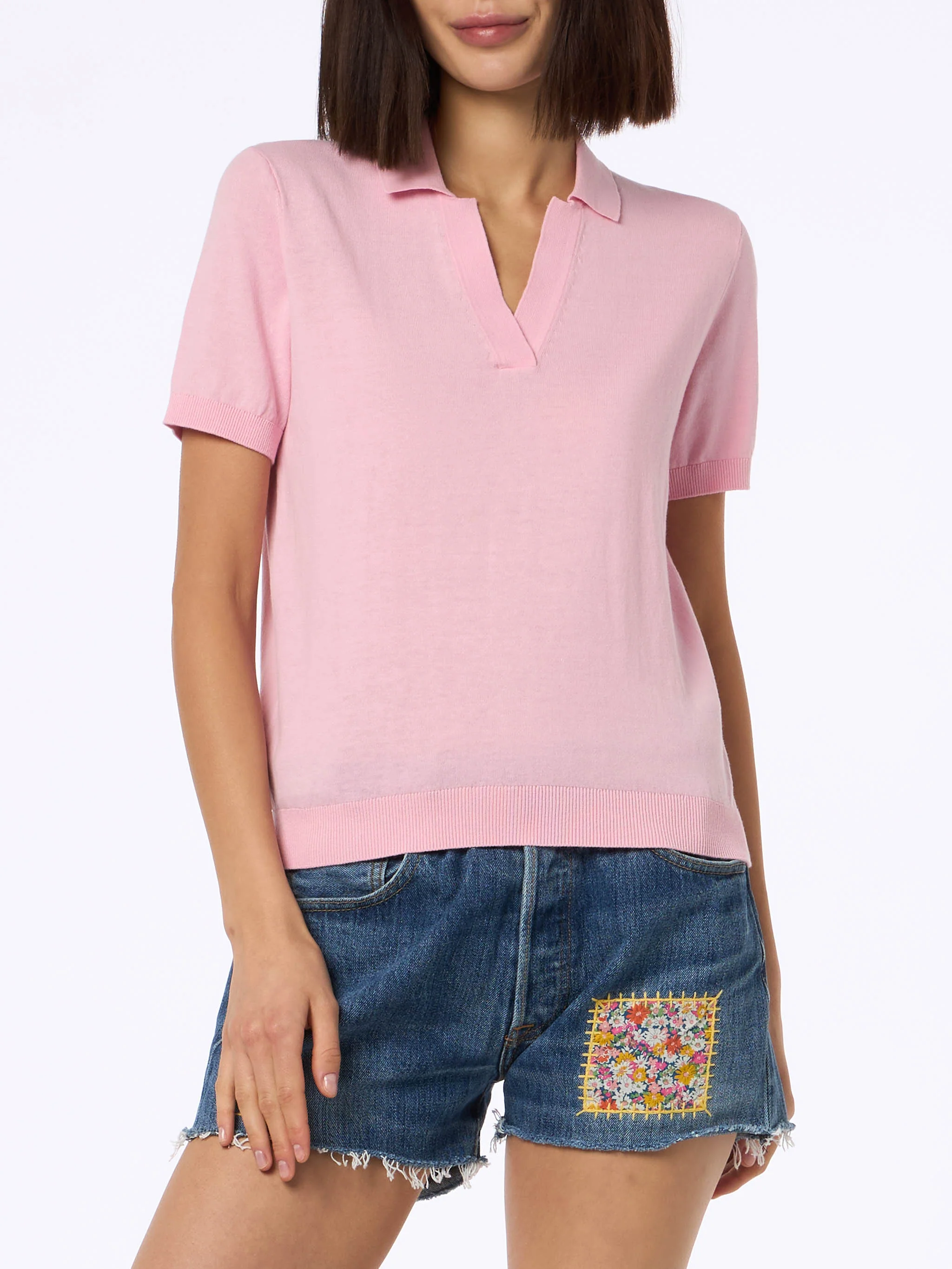 Polo Evonne in maglia di cotone rosa