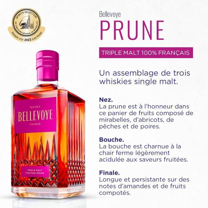BELLEVOYE - PRUNE - Whisky - Triple Malt - Origine: Francia - 43% di alcol - bottiglia da 70 cl