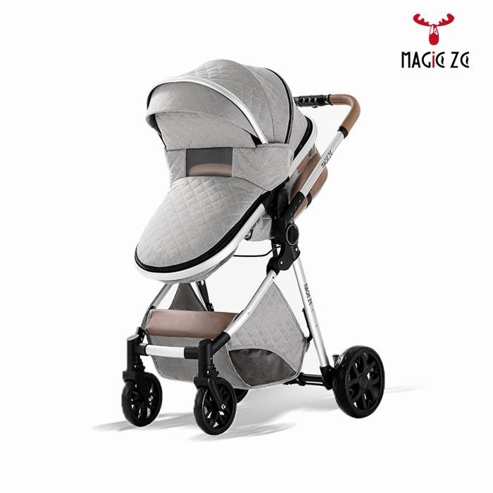 Carrinho de Bebê 3 em 1 MagicZC, Sistema de Viagem para Recém-Nascidos, Bolsa para Mamãe, Encosto Ajustável, 0-3 Anos, Dobrável, Cinza Claro