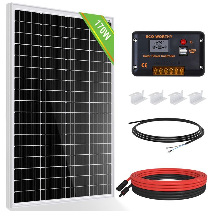 Kit de paneles solares ECO-WORTHY de 170 W y 12 V, paneles solares fotovoltaicos para autocaravanas, caravanas, embarcaciones y hogares.