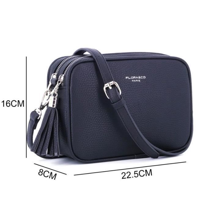 Damen-Schultertasche mit doppeltem Reißverschluss und Fransen – Flora Co Paris – Marineblau