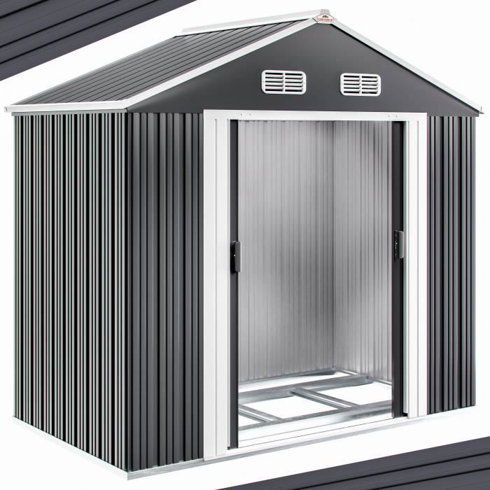 GARDEBRUK® Abri de jardin métal XL 2m² fondation 200x135x190cm porte coulissante anthracite cabane jardin cabanon rangement 4m³