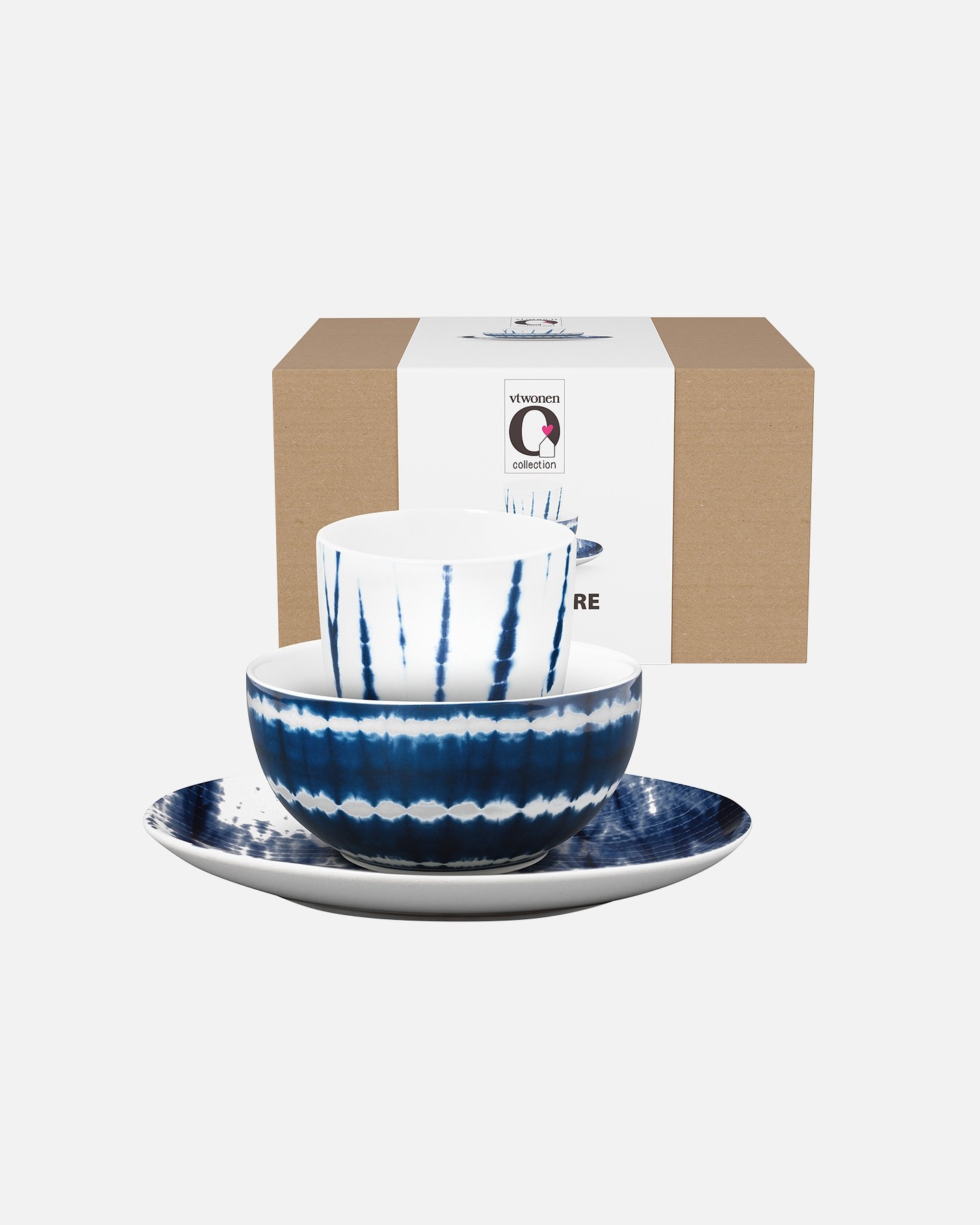 vtwonen Tie Dye Frühstücksset (3er-Set) – Blau, Weiß