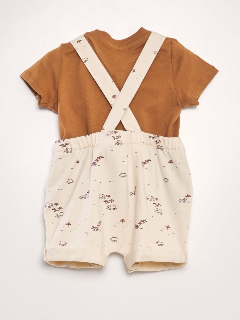 2-delige set bestaande uit overall en short - BEIGE