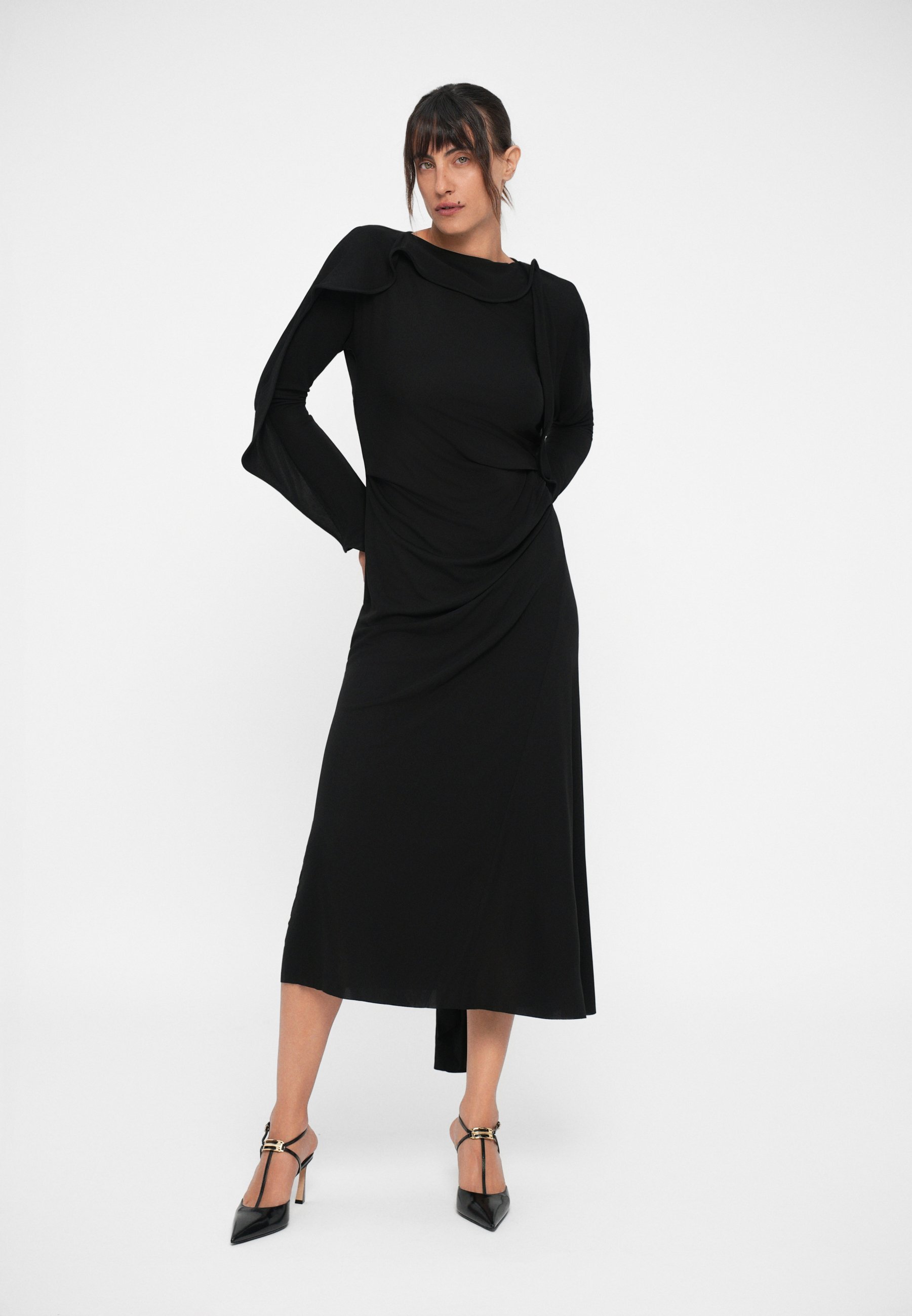 Victoria Beckham jurk met lange mouwen en draperie - Jersey jurk - zwart