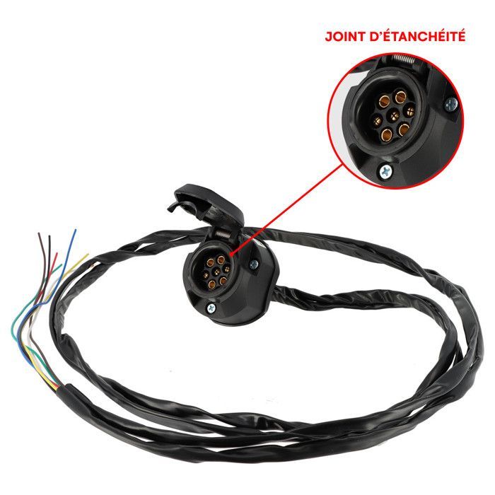 Kit de cableado para enganche de remolque - Conector hembra de 7 pines y 12 V - Cable precableado de 2 m - Cables de 7 x 0,5 mm² - Para remolques y maquinaria agrícola