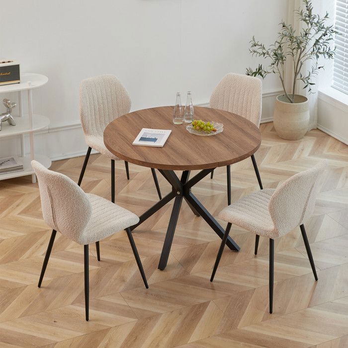 Chaise de salle à manger - Rétro - Lot de 4 - Lin - Pieds en métal - Confortable et élégant(Beige)
